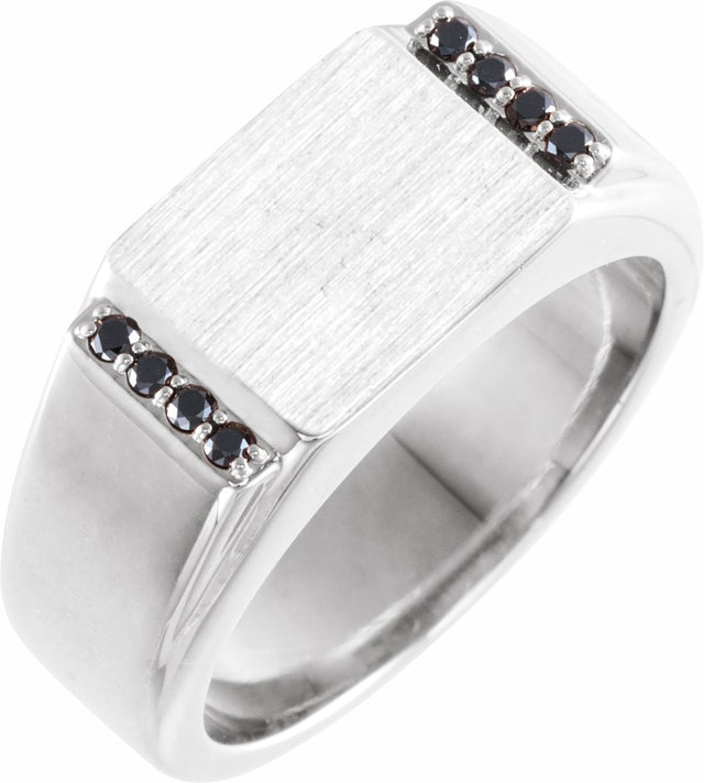 14K White Gold 1/10 CTW Natural Black Diamond Signet Ring