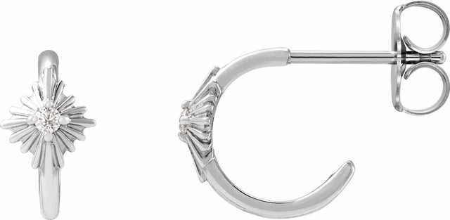 14K White Gold .03 CTW Natural Diamond 10 mm Star Hoop Earrings