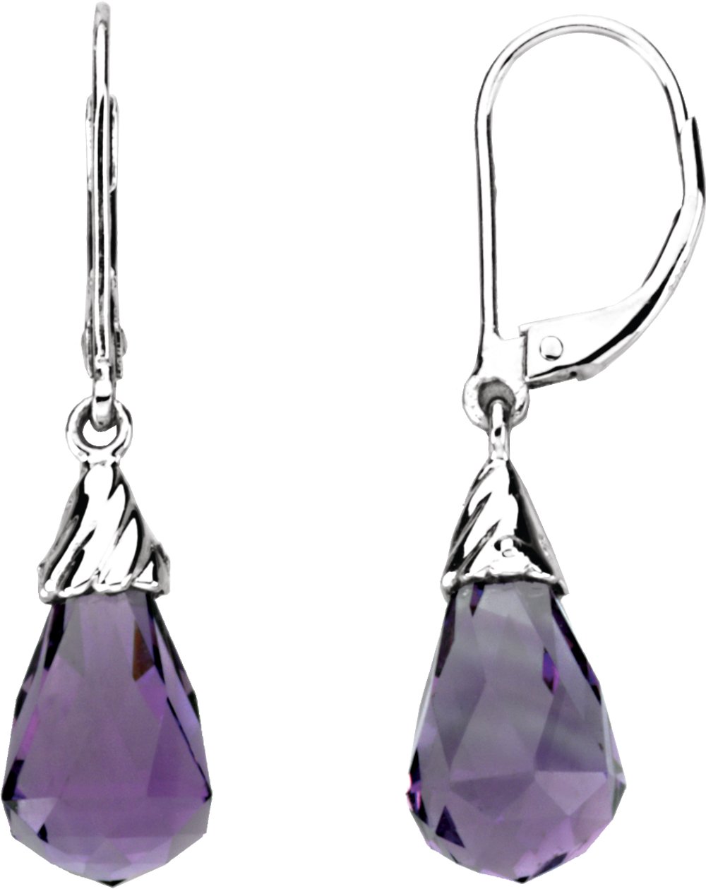 14K White Briolette Natural Amethyst Earrings