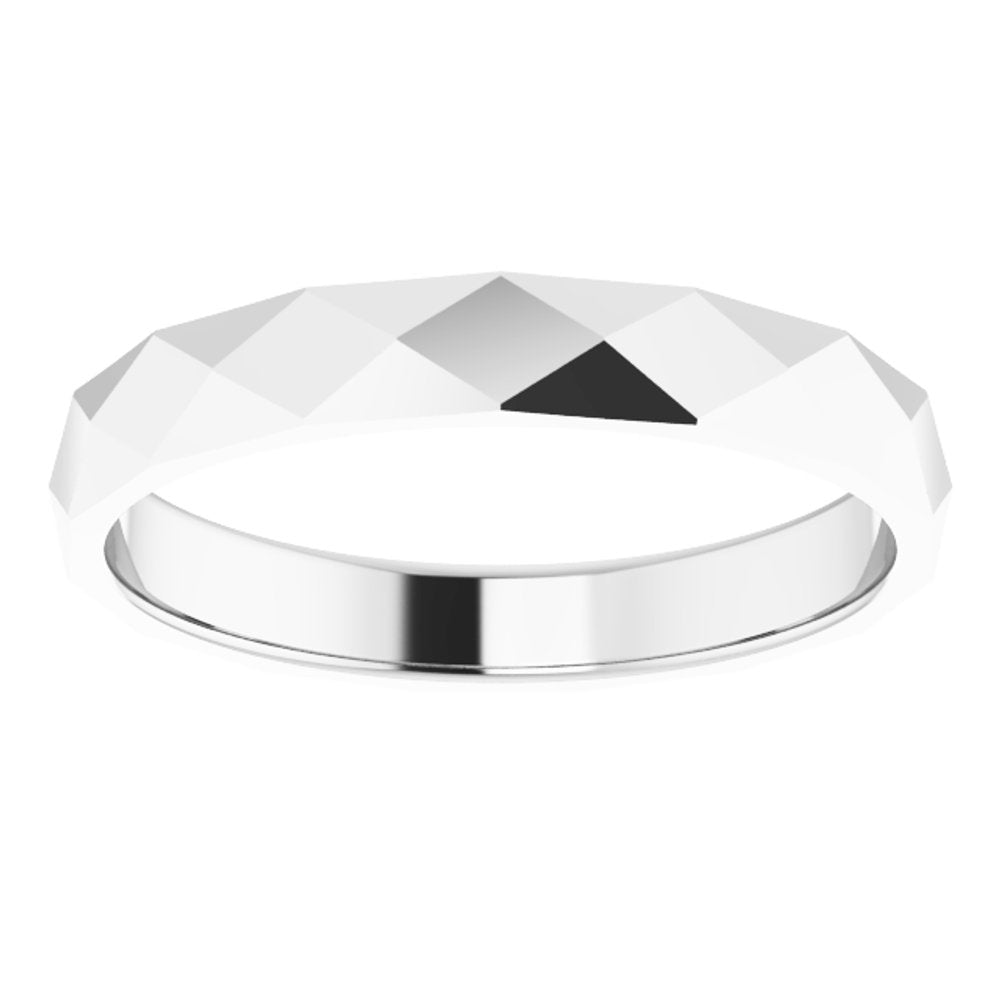 14K White 3.5 mm Geometric Faceted Flat Band