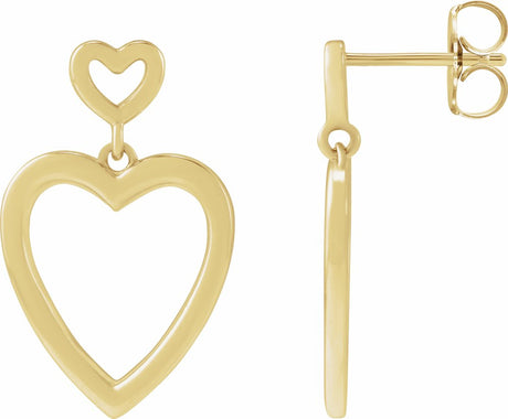 14K Yellow Gold Dangle Heart Earrings