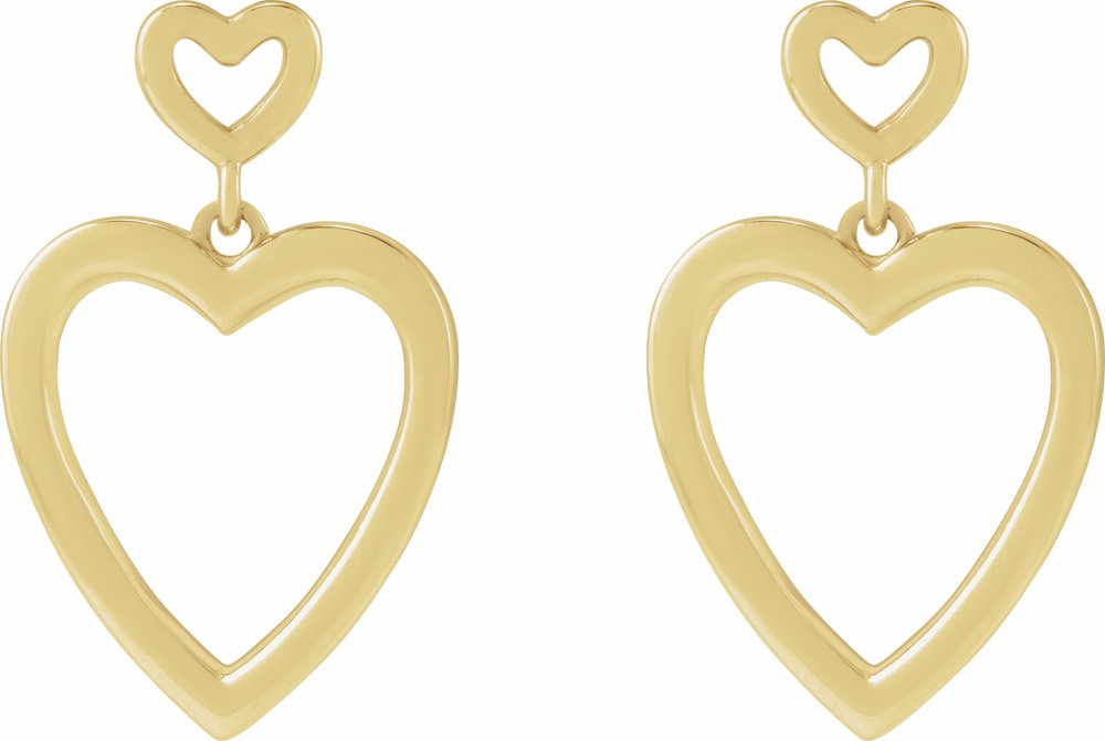 14K Yellow Gold Dangle Heart Earrings