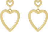 14K Yellow Gold Dangle Heart Earrings