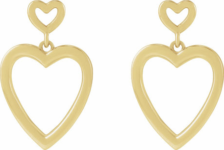 14K Yellow Gold Dangle Heart Earrings