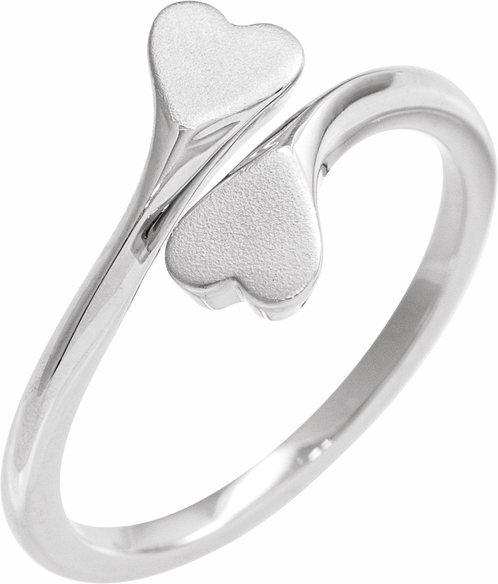 14K White Engravable Double Heart Bypass Ring