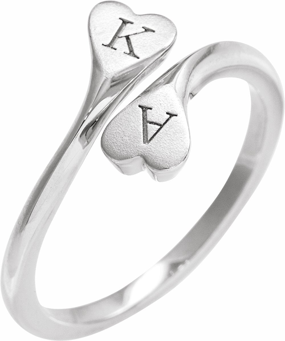 Sterling Silver Engravable Double Heart Bypass Ring