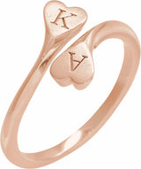 14K Rose Engravable Double Heart Bypass Ring