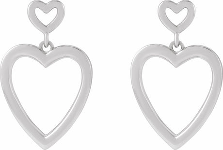 14K White Gold Dangle Heart Earrings