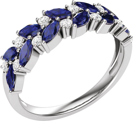14K White Gold 1/5 CTW Natural Diamond and Natural Blue Sapphire Anniversary Band
