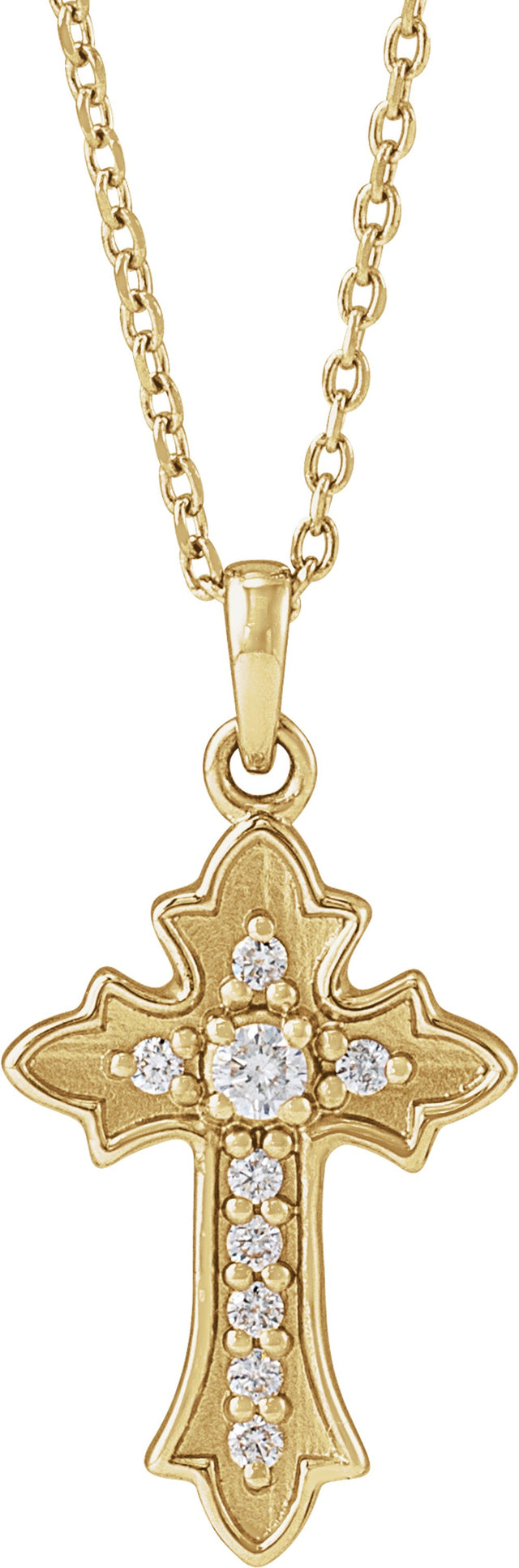 14K Yellow Gold .08 CTW Natural Diamond Vintage-Inspired Cross 16-18" Necklace