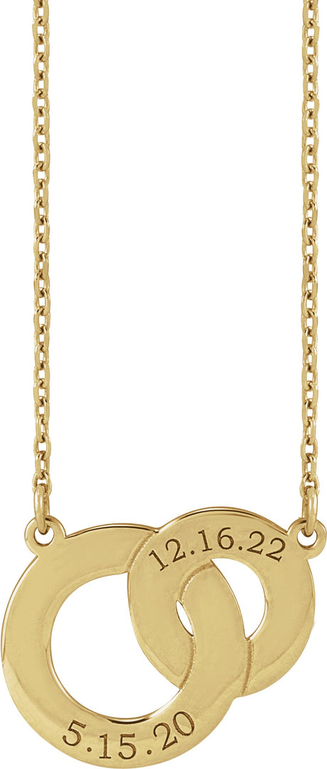14K Yellow Gold Engravable Interlocking Circles 18" Necklace