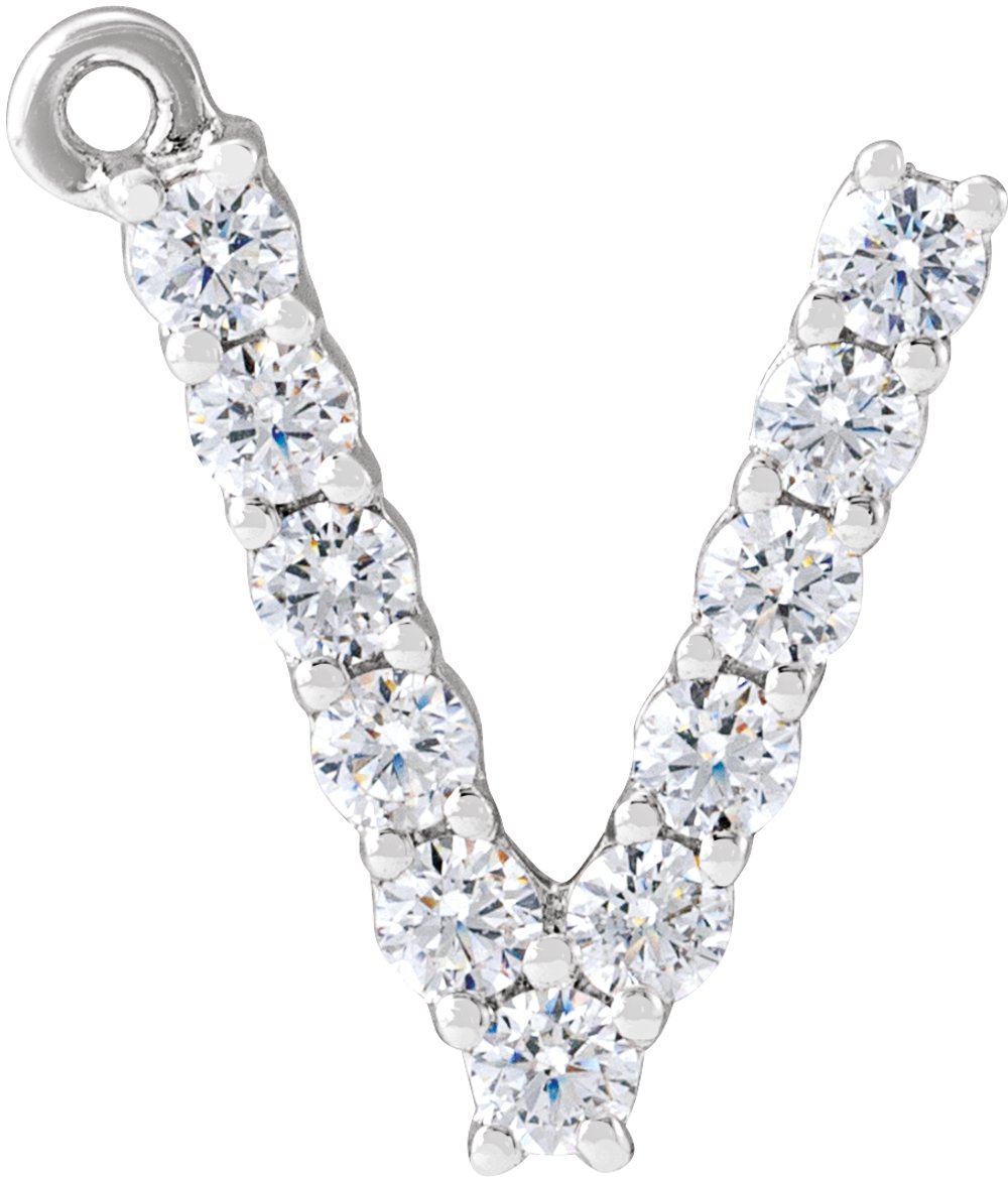 14K White 1/5 CTW Lab-Grown Diamond Initial V Dangle