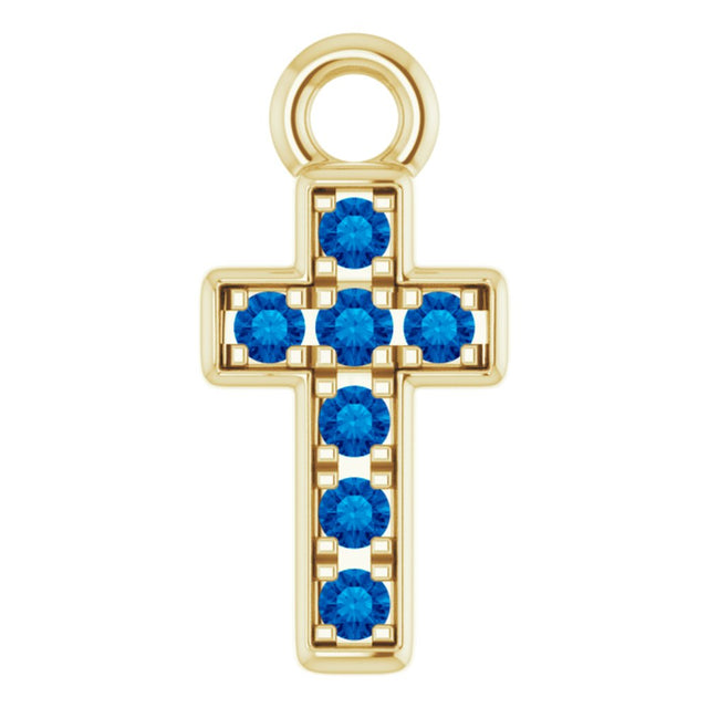 14K Yellow Petite Pavé™ Natural Blue Sapphire Cross Dangle