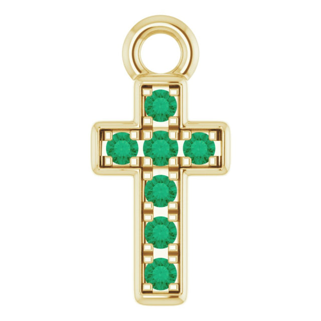 14K Yellow Petite Pavé™ Natural Emerald Cross Dangle