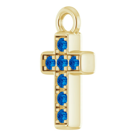 14K Yellow Petite Pavé™ Natural Blue Sapphire Cross Dangle