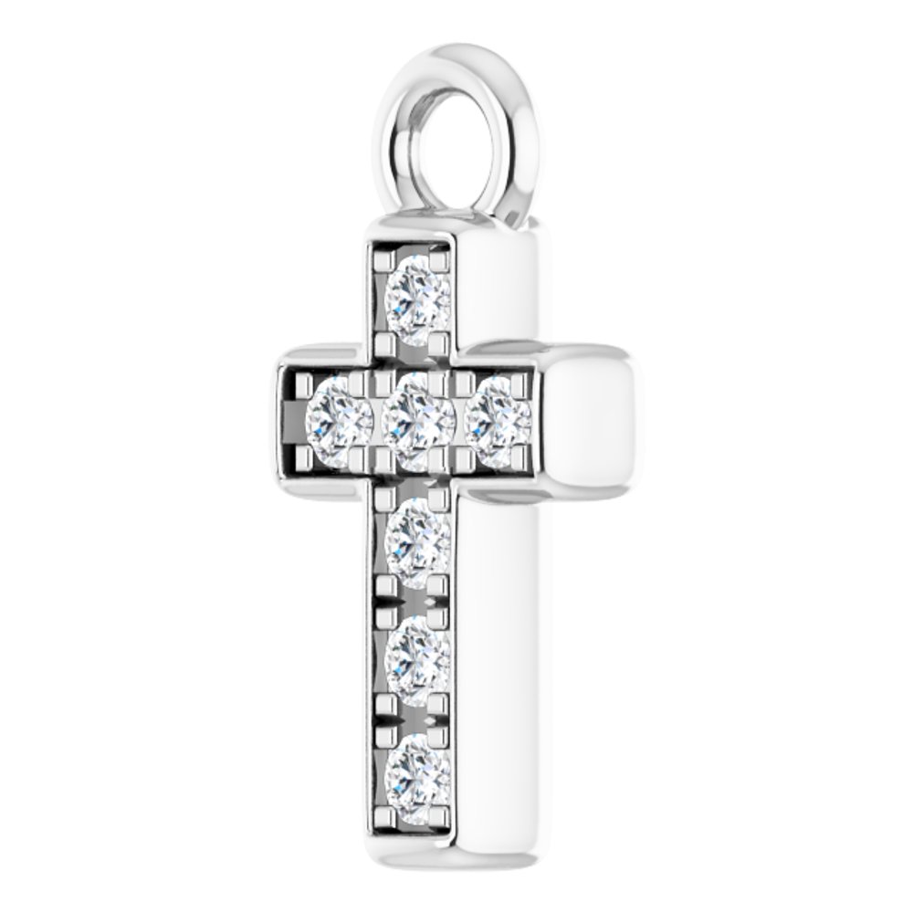 14K White Petite Pavé™ .04 CTW Natural Diamond Cross Dangle