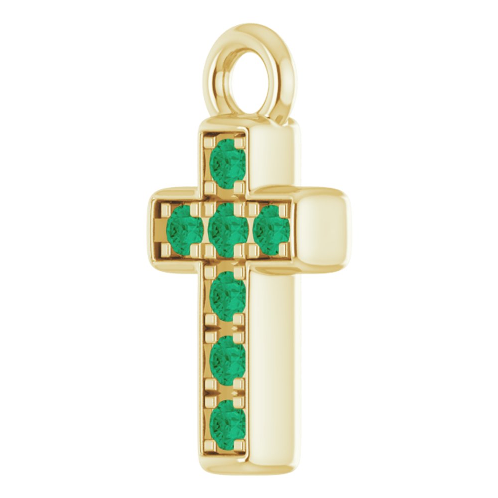 14K Yellow Petite Pavé™ Natural Emerald Cross Dangle