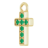 14K Yellow Petite Pavé™ Natural Emerald Cross Dangle