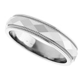 14K White 4 mm Milgrain Stepped-Edge Geometric Faceted Band