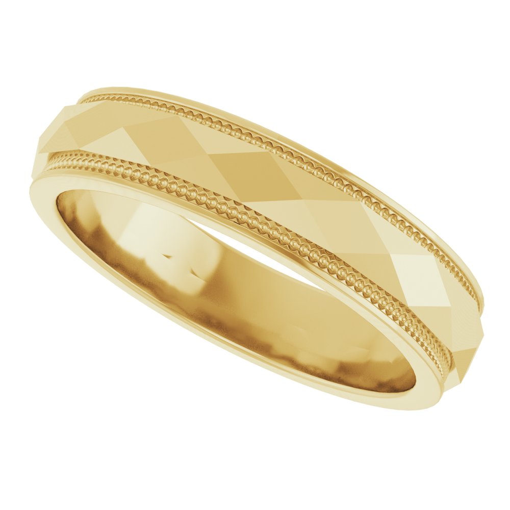 14K Yellow 4 mm Milgrain Stepped-Edge Geometric Faceted Band Size 10