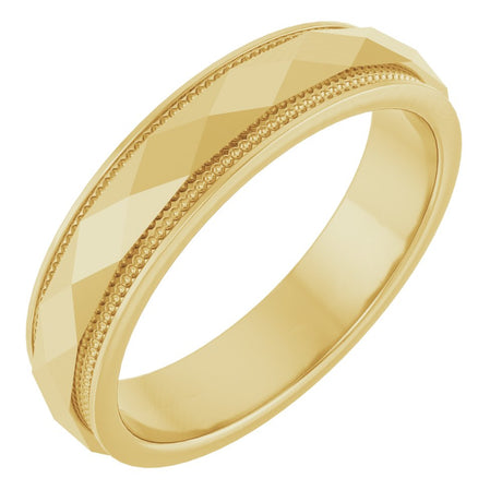 10K Yellow Gold 4 mm Milgrain Stepped-Edge Geometric Faceted Band Size 10