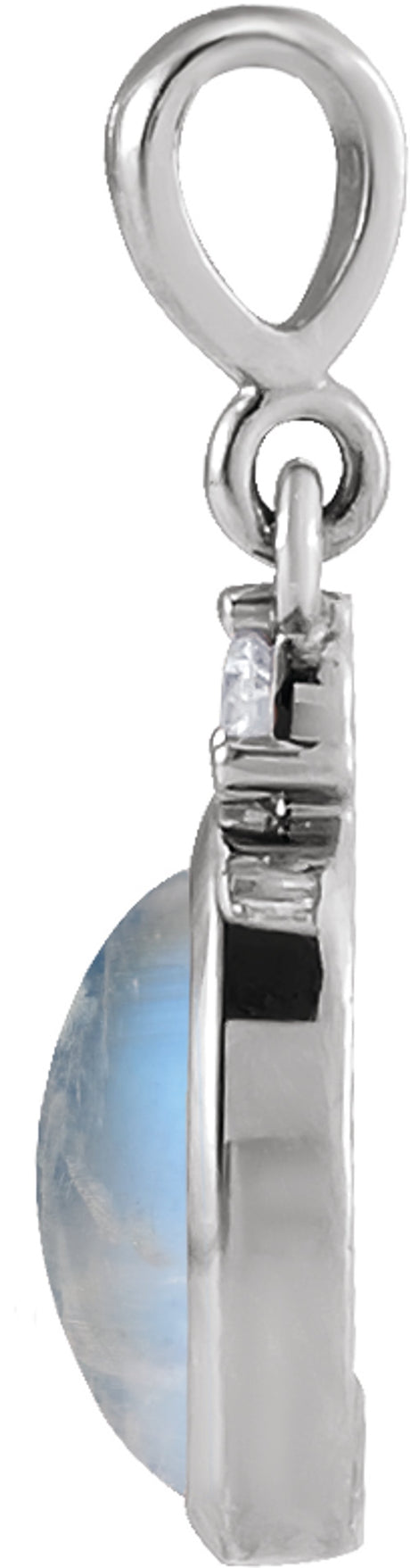 14K White Gold 10x8 mm Natural Rainbow Moonstone & .03 CT Natural Diamond Cabochon Pendant