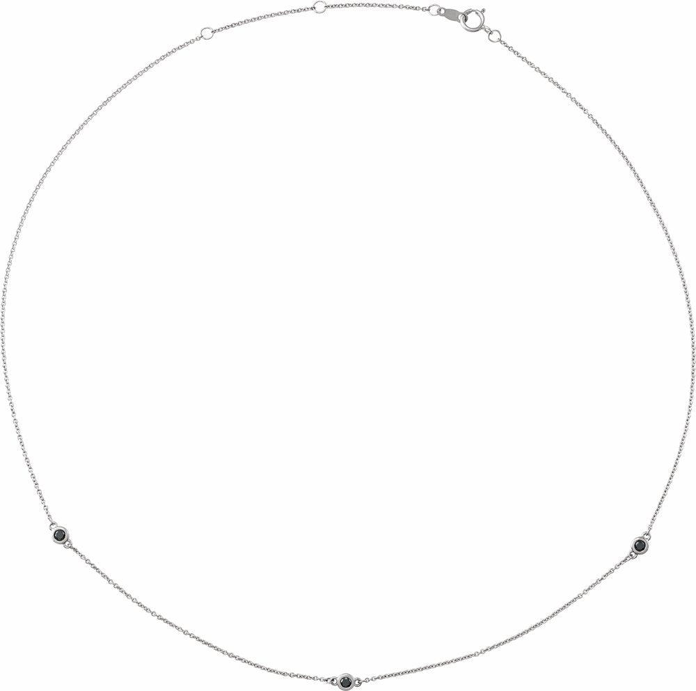 14K White Gold 1/5 CTW Natural Black Diamond 3-Station 16-18" Necklace