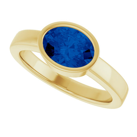 14K Yellow Gold Lab-Grown Blue Sapphire Ring
