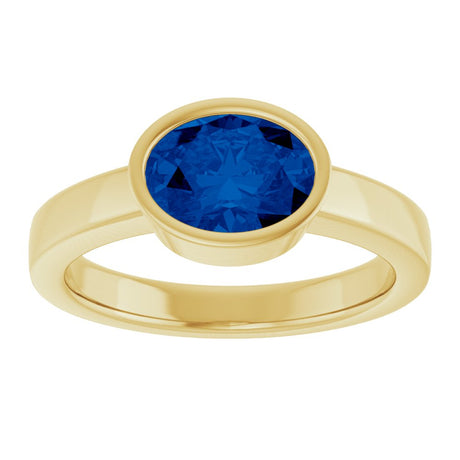 14K Yellow Gold Lab-Grown Blue Sapphire Ring