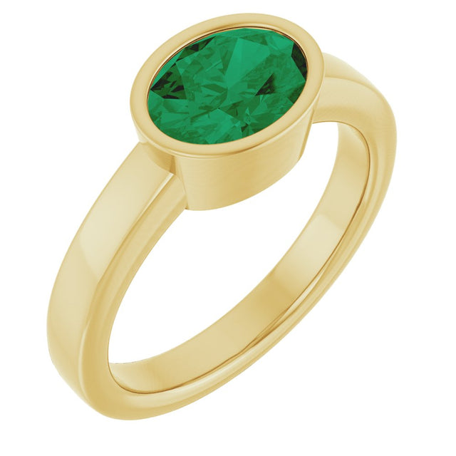 14K Yellow Gold Lab-Grown Emerald Ring