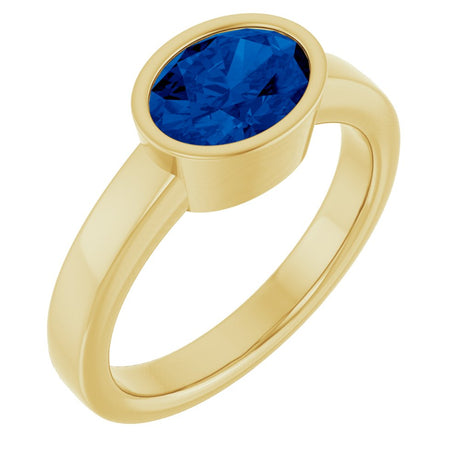 14K Yellow Gold Lab-Grown Blue Sapphire Ring