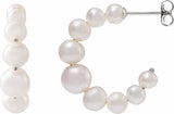 Sterling Silver Cultured White Freshwater Pearl Hoop Earrings