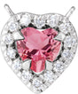 14K White Natural Pink Tourmaline & 1/8 CTW Natural Diamond French-Set Halo-Style Necklace Center