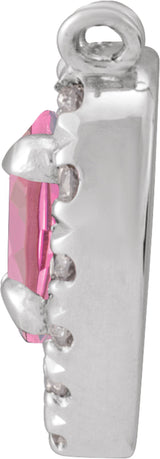 14K White Natural Pink Tourmaline & 1/8 CTW Natural Diamond French-Set Halo-Style Necklace Center