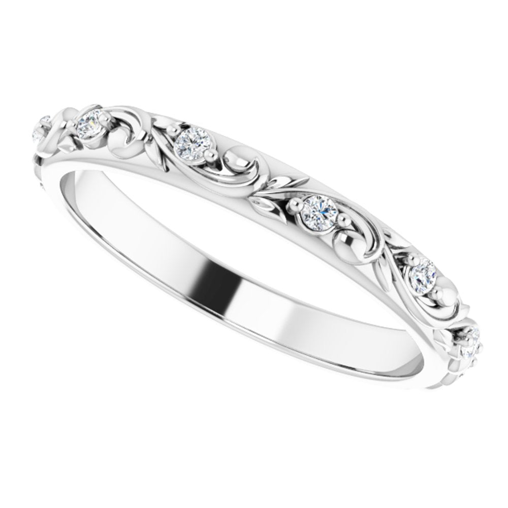 14K White 1.5 mm Round 1/6 CTW Natural Diamond Floral Band