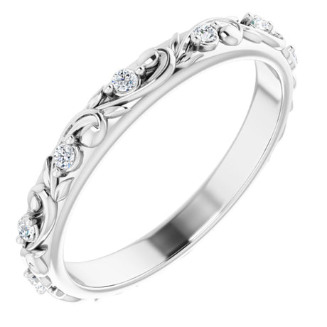 14K White 1.5 mm Round 1/6 CTW Natural Diamond Floral Band