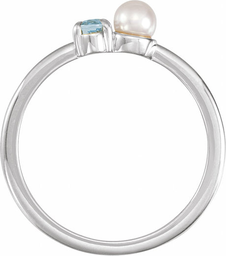 Platinum Natural Aquamarine & Cultured White Akoya Pearl Ring