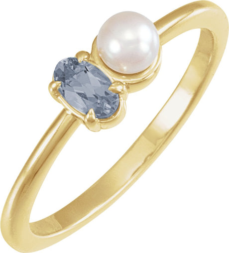 14K Yellow Natural Gray Spinel & Cultured White Akoya Pearl Ring