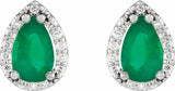 14K White Lab-Grown Emerald & 1/10 CTW Natural Diamond Halo-Style Earrings