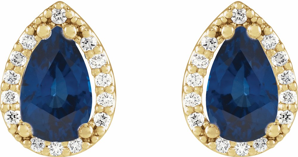 14K Yellow Lab-Grown Blue Sapphire & 1/10 CTW Natural Diamond Halo-Style Earrings