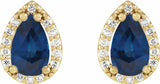 14K Yellow Lab-Grown Blue Sapphire & 1/10 CTW Natural Diamond Halo-Style Earrings