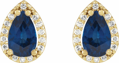 14K Yellow Lab-Grown Blue Sapphire & 1/10 CTW Natural Diamond Halo-Style Earrings