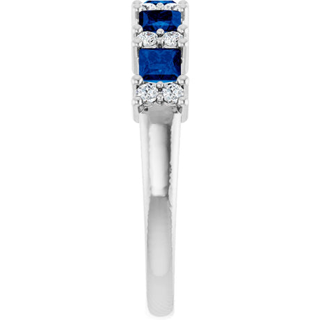 14K White Gold 1/5 CTW Natural Diamond and Natural Blue Sapphire Anniversary Band