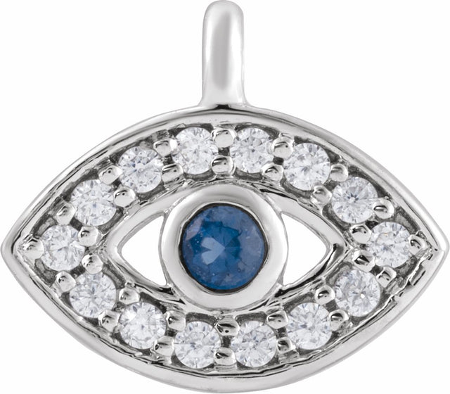 14K White Petite Pavé™ Natural Blue Sapphire & .05 CTW Natural Diamond Evil Eye Dangle