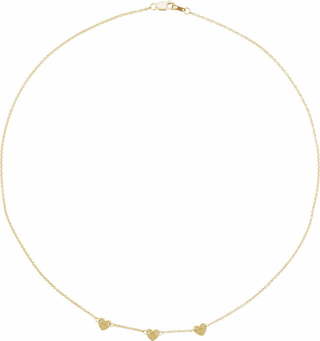 14K Yellow Gold 3-Heart Engravable Family 16" Necklace