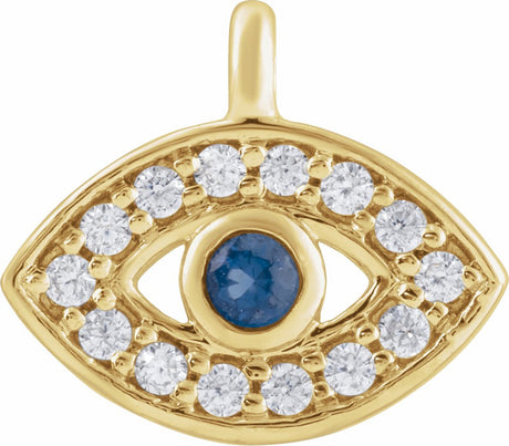 14K Yellow Petite Pavé™ Natural Blue Sapphire & .05 CTW Natural Diamond Evil Eye Dangle