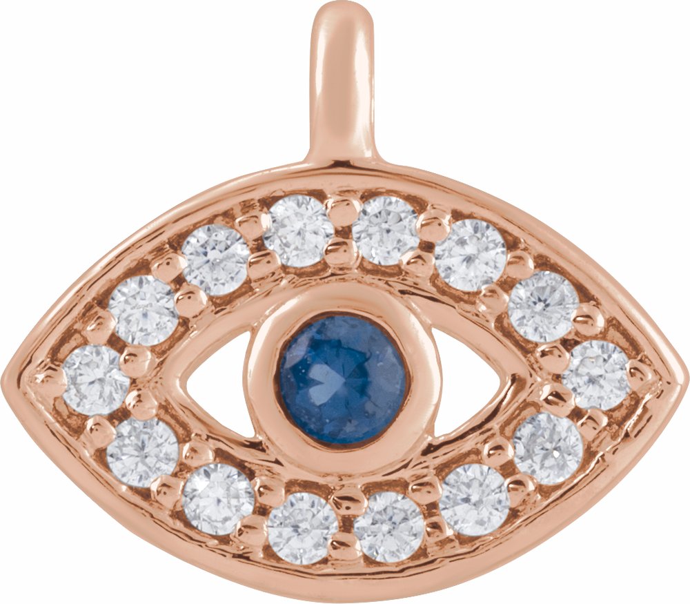 14K Rose Petite Pavé™ Natural Blue Sapphire & .05 CTW Natural Diamond Evil Eye Dangle