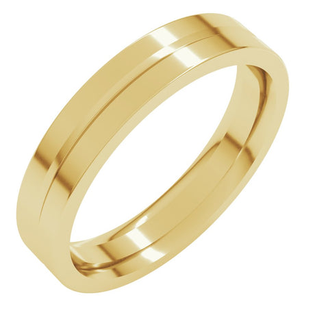 10K Yellow Gold 4 mm Grooved Comfort-Fit Flat Band Size 10