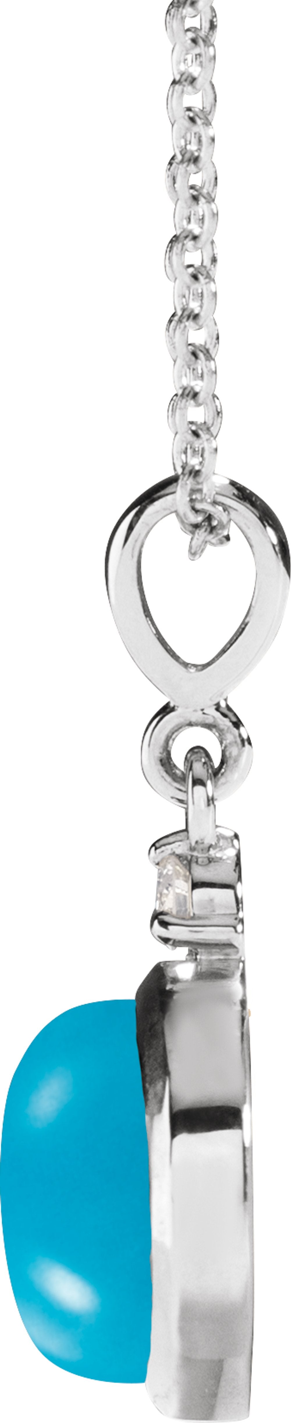 Platinum 6 mm Natural Turquoise & .03 CT Natural Diamond Cabochon 16-18" Necklace 