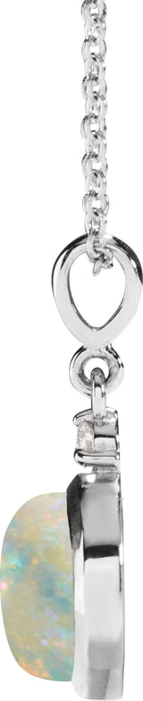 14K White Gold 6 mm Natural White Opal & .03 CT Natural Diamond Cabochon 16-18" Necklace
